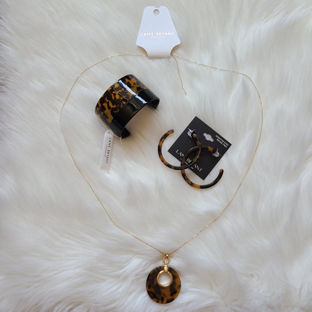 ❤️NWT Lane Bryant Brown/Black Faux Turtle Shell Bracelet/Earring/Necklace Bundle - Picture 2 of 6